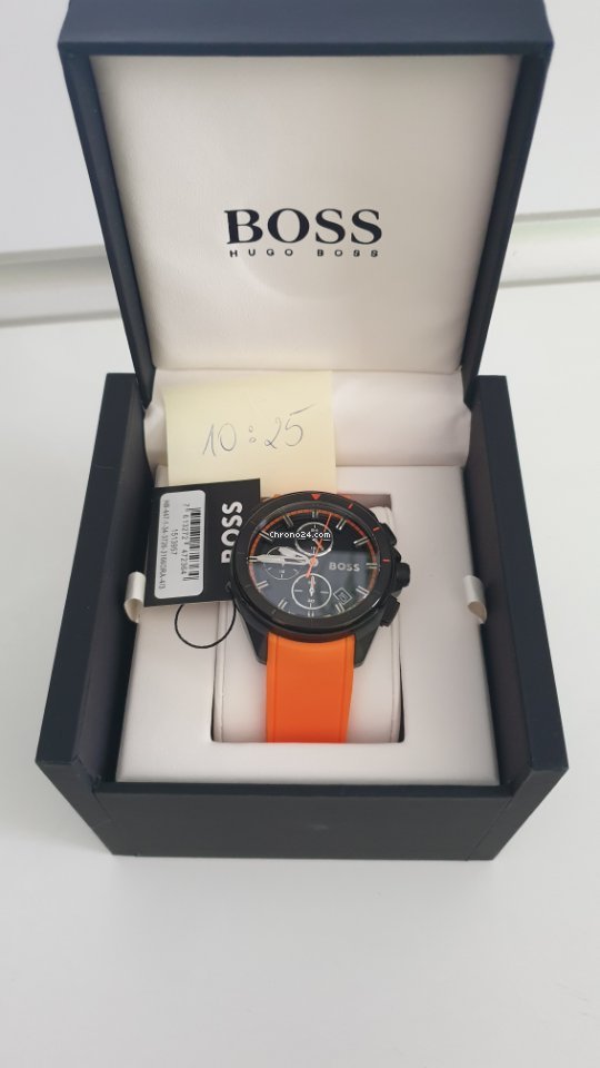 Hugo Boss Volane Chronograph Black Dial Orange Silicone Strap Watch for Men - 1513957