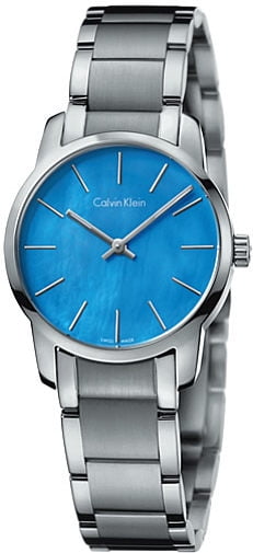 Calvin Klein City Mother of Pearl Blue Dial Silver Steel Strap Watch for Women - K2G2314X