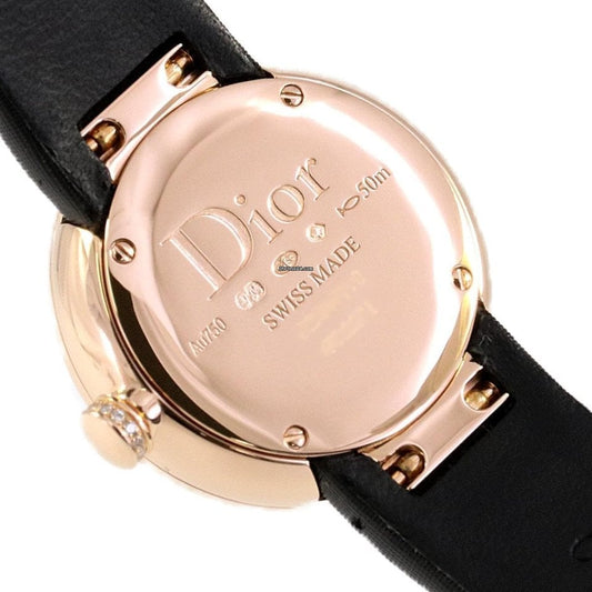 Dior La D De Diamonds Black Dial Black Leather Strap Watch for Women - CD047170A005 0000