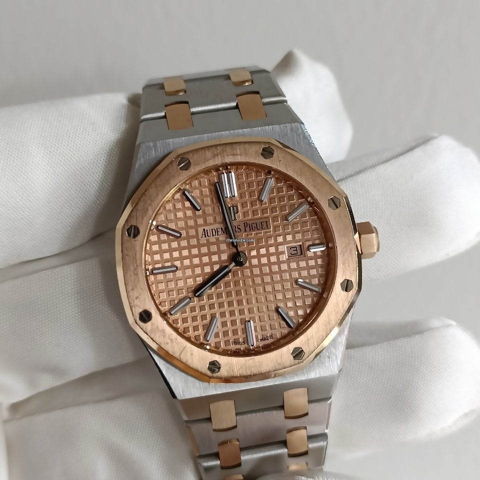 Audemars Piguet Royal Oak Quartz 18K Pink Gold Dial Two Tone Steel Strap Watch for Women - 67650SR.OO.1261SR.01