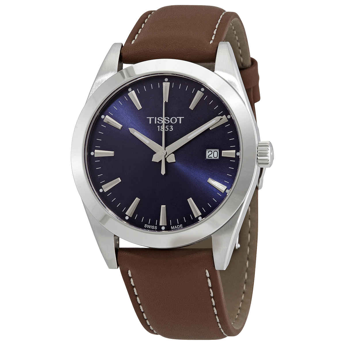 Tissot Gentleman Blue Dial Brown Leather Strap Watch For Men - T127.410.16.041.00