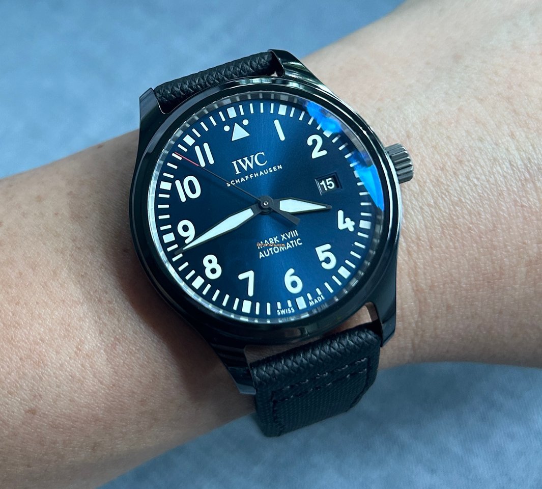 IWC Pilot’s Watch Mark XVIII Edition “Laureus Sport for Good Foundation" Blue Dial Black Nylon Strap Watch for Men - IW324703