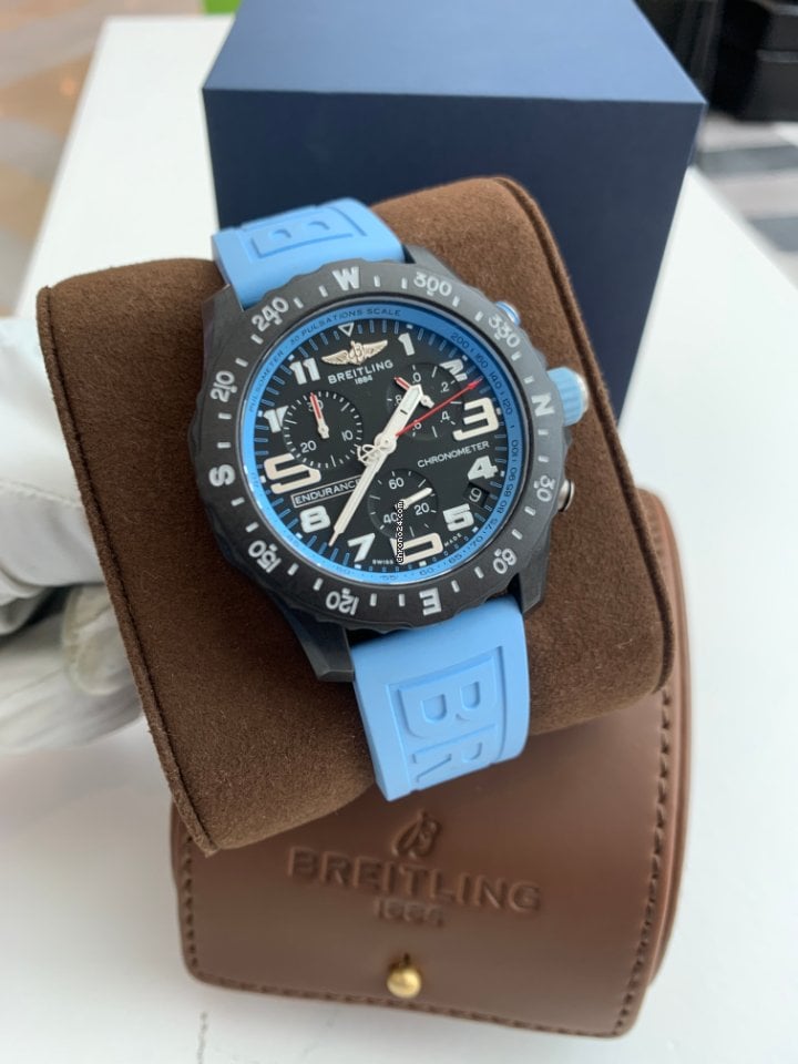 Breitling Endurance Pro Black Dial Light Blue Rubber Strap Watch for Men - X82310281B1S1