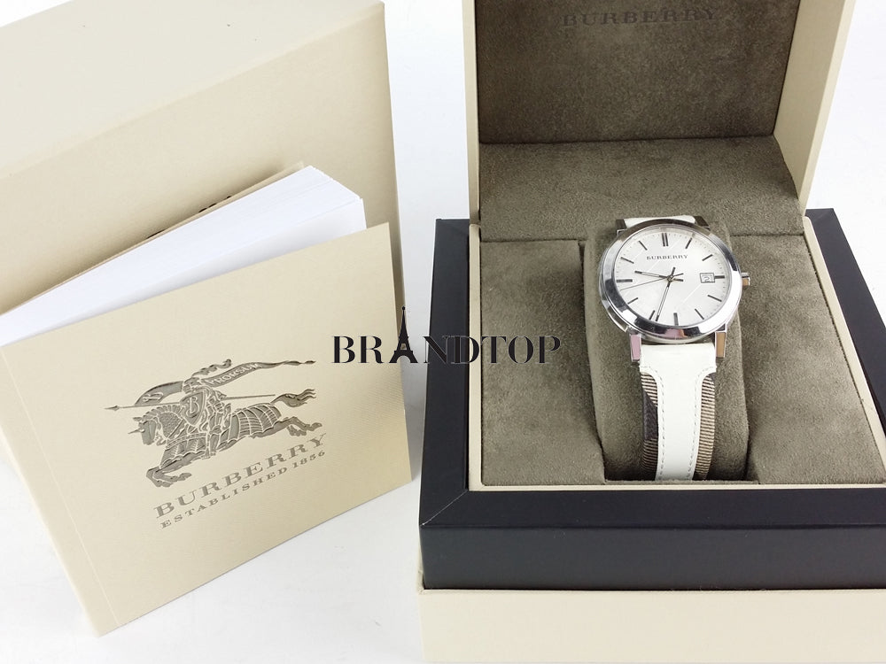 Burberry The City Silver Dial White Leather Strap Watch for Women - BU9019