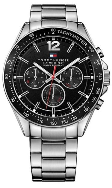 Tommy Hilfiger Luke Chronograph Quartz Black Dial Silver Steel Strap Watch for Men - 1791104