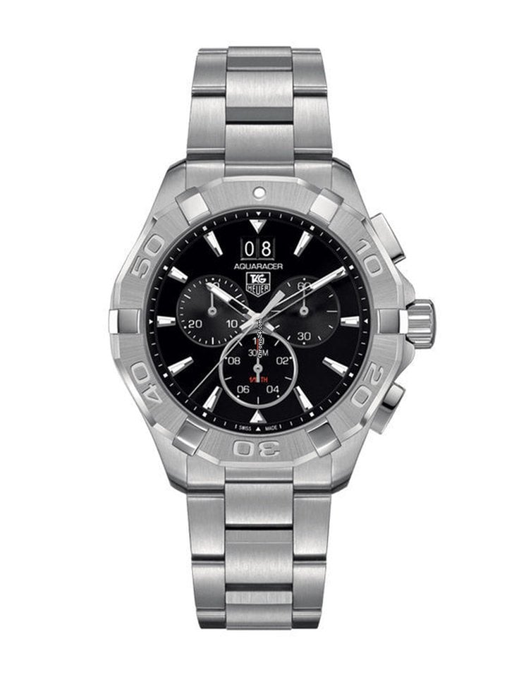 Tag Heuer Aquaracer Quartz Chronograph Black Dial Silver Steel Strap Watch for Men - CAY1110.BA0927