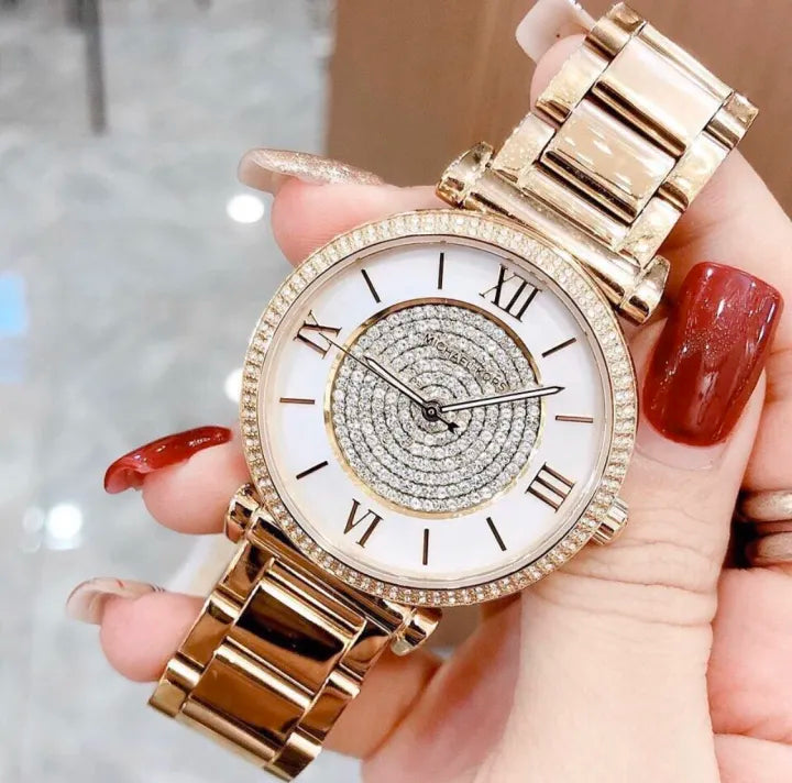 Michael Kors Catlin Mother of Pearl Dial Gold Steel Strap Watch for Women - MK3332