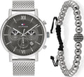 Tommy Hilfiger Evan Grey Dial Silver Mesh Bracelet Watch for Men - 1710396