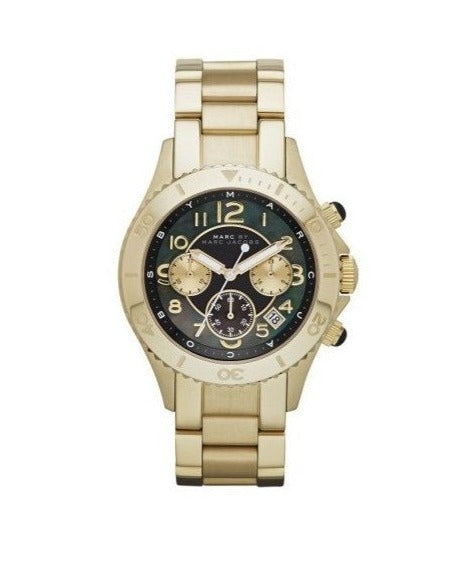 Marc Jacobs Rock Black Dial Gold Stainless Steel Strap Watch for Women - MBM3253