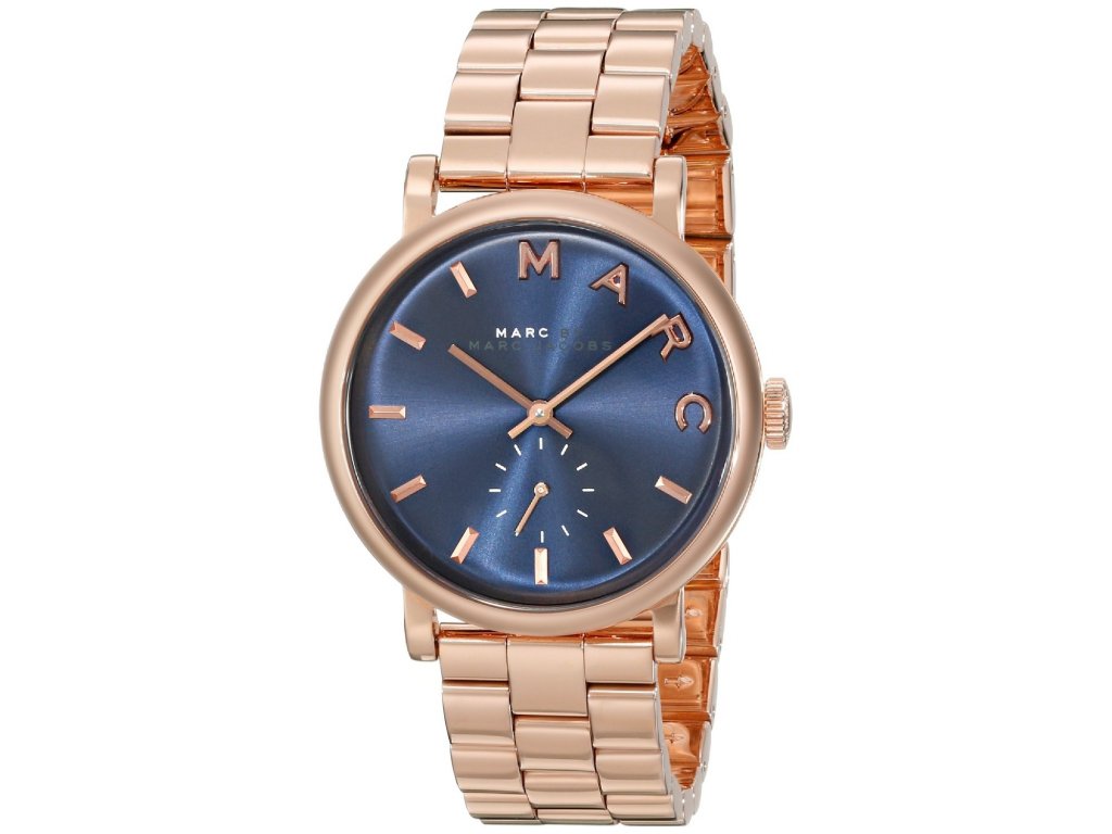 Marc Jacobs Baker Navy Blue Dial Rose Gold Stainless Steel Strap Watch for Women - MBM3332