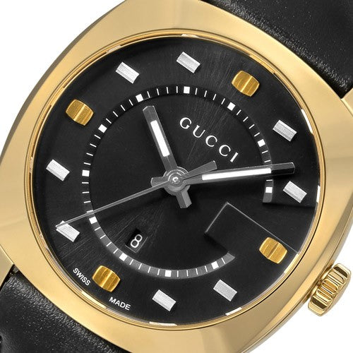 Gucci GG2570 Black Dial Black Leather Strap Watch For Women - YA142408