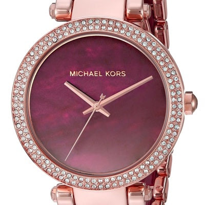 Michael Kors Parker Maroon Dial Two Tone Steel Strap Watch for Women - MK6412