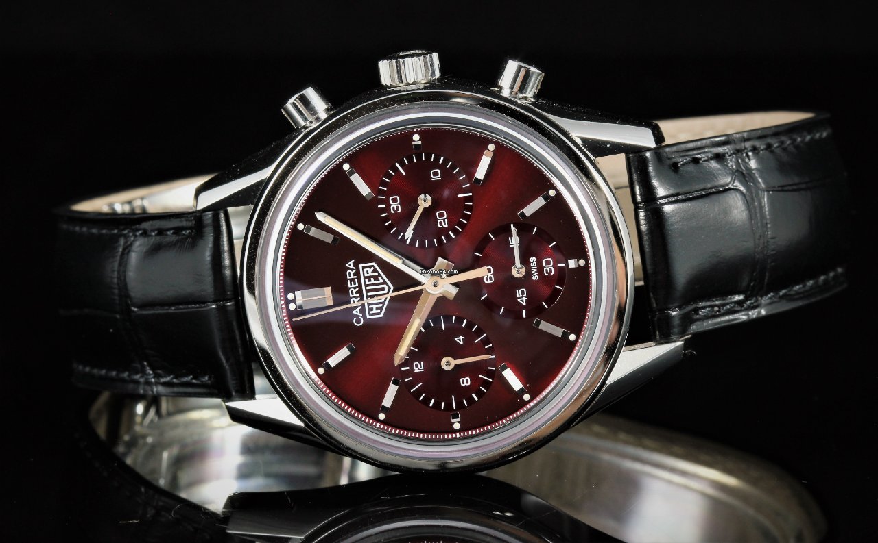 Tag Heuer Carrera Automatic Chronograph Red Dial Black Leather Strap Watch for Men - CBK221G.FC6479