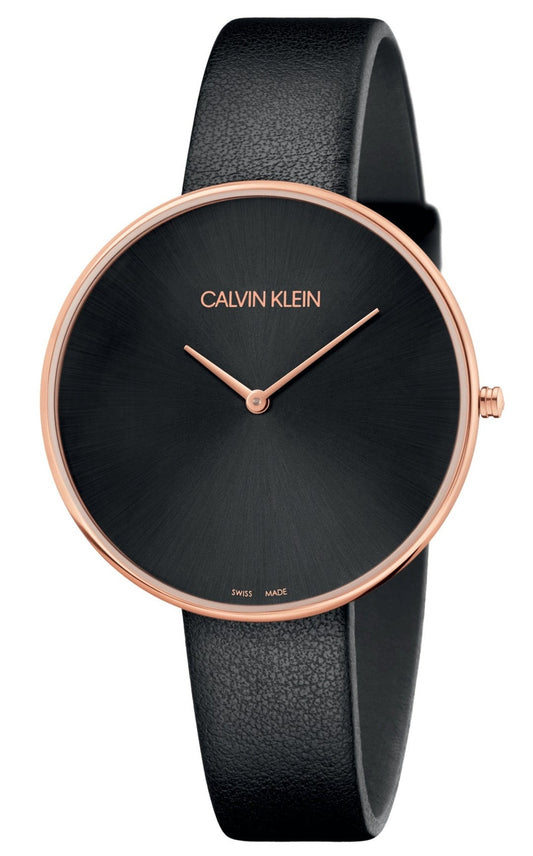 Calvin Klein Full Moon Black Dial Black Leather Strap Watch for Women - K8Y236C1