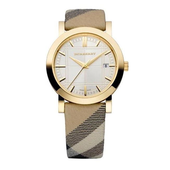 Burberry Heritage Gold Dial Beige Leather Strap Watch for Women - BU1398