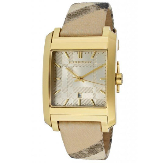 Burberry Nova Gold Tone Square Dial Leather Strap Watch for Women - BU1582