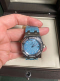 Audemars Piguet Royal Oak Quartz Diamonds Turquoise Dial Turquoise Leather Strap Watch for Women - 67601ST.ZZ.D034CR.01