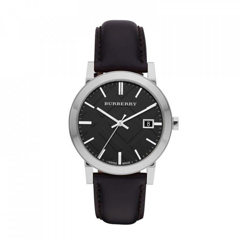 Burberry The City Black Dial Black Leather Strap Watch for Men - BU9009