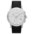 Burberry The City Chronograph White Dial Black Leather Strap Watch for Men - BU9355