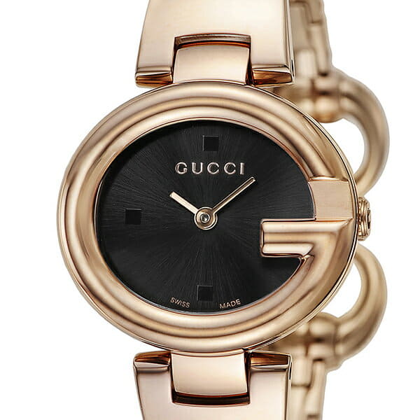 Gucci Guccissima Quartz Black Dial Rose Gold Steel Strap Watch For Women - YA134509