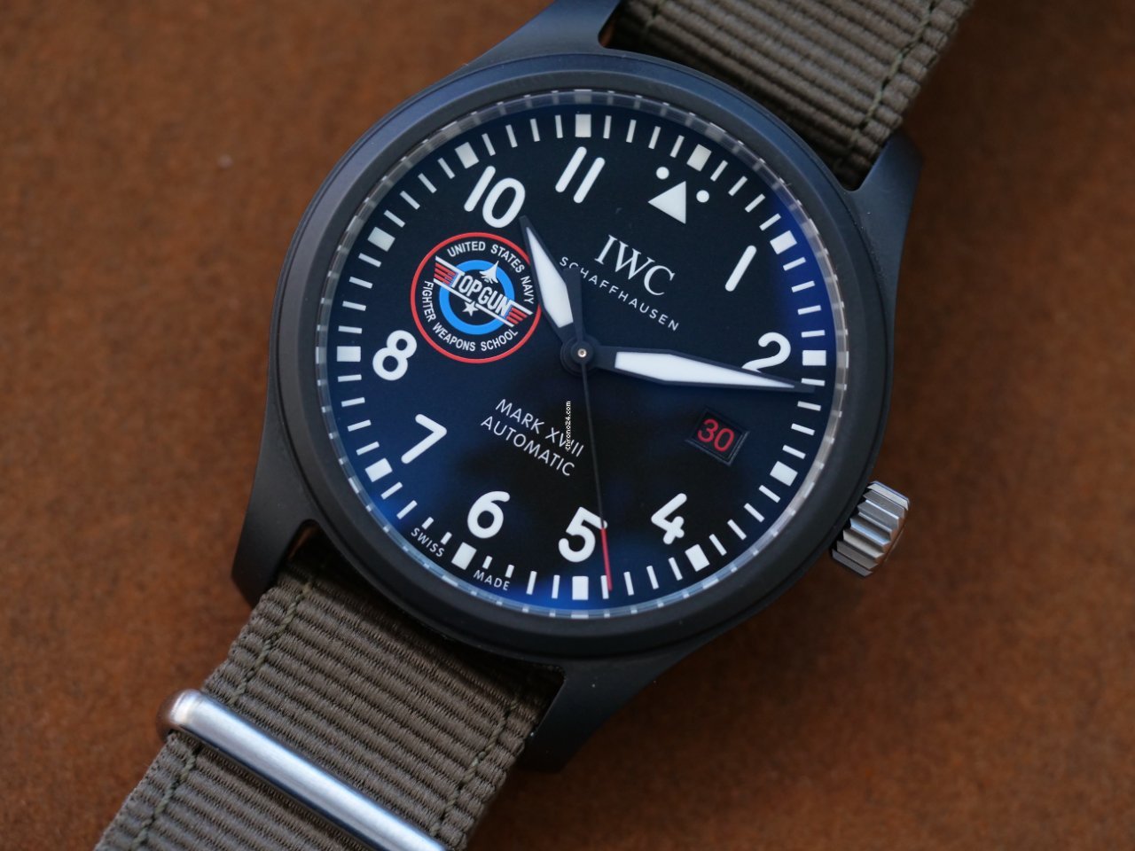 IWC Pilot’s Watch Mark XVIII Top Gun Edition “SFTI” Black Dial Green Nylon Strap Watch for Men - IW324712