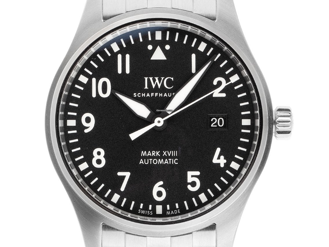 IWC Pilot’s Watch Mark XVIII Black Dial Silver Steel Strap Watch for Men - IW327015