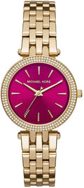 Michael Kors Darci Fuchsia Dial Gold Steel Strap Watch for Women - MK3444