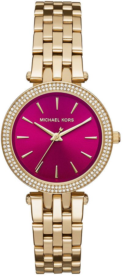 Michael Kors Darci Fuchsia Dial Gold Steel Strap Watch for Women - MK3444