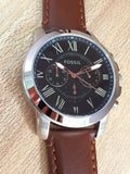 Fossil Grant Chronograph Black Dial Brown Leather Strap Watch for Men - FS4813