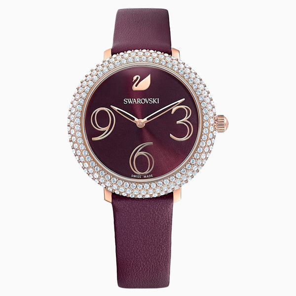 Swarovski Crystal Frost Red Dial Red Leather Strap Watch for Women - 5484064