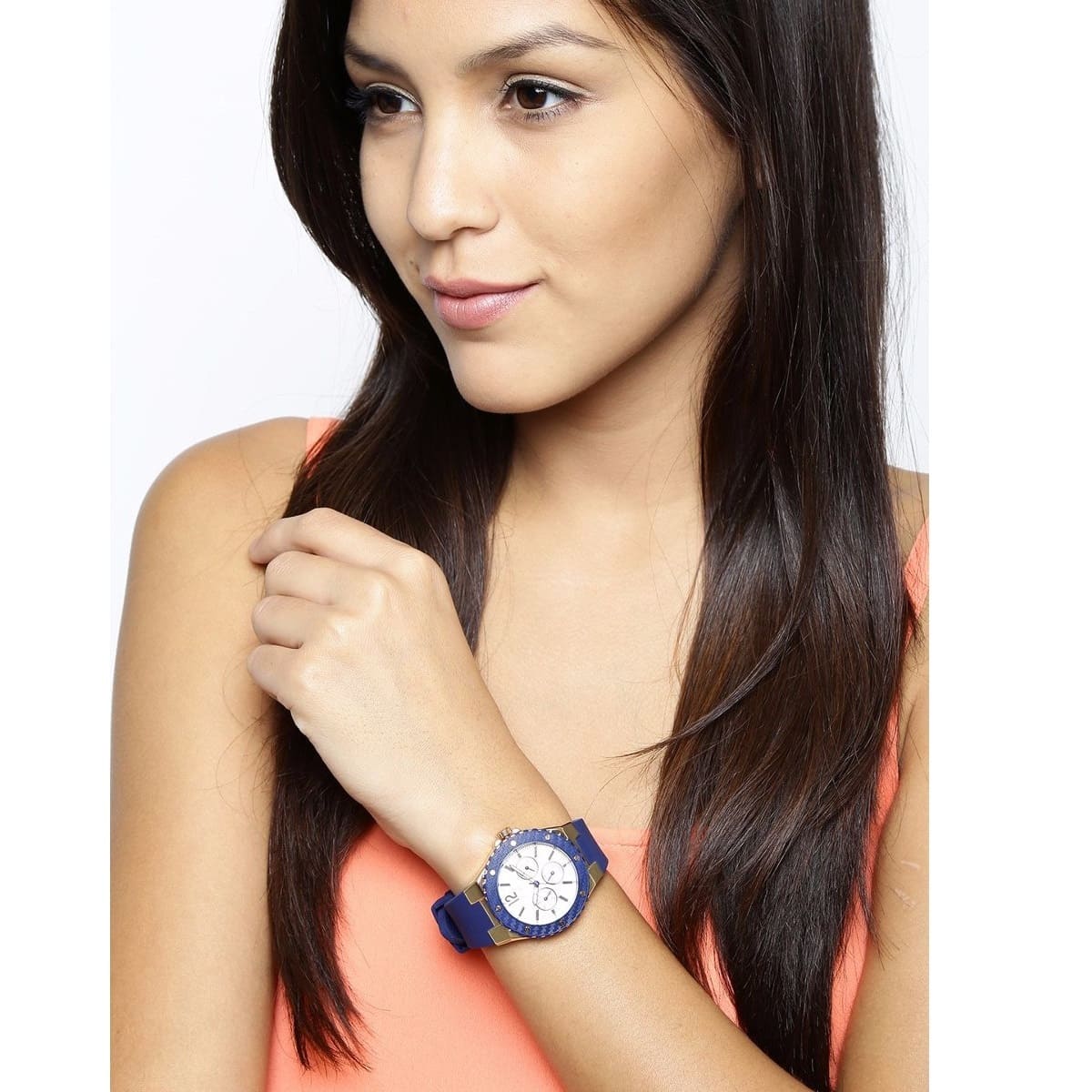 Guess Overdrive White Dial Blue Rubber Strap Watch for Women - W0149L5