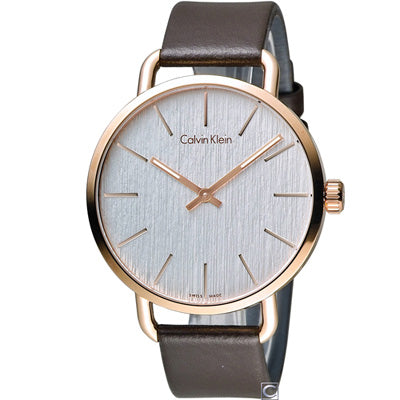 Calvin Klein Even Silver Dial Brown Leather Strap Watch for Men - K7B216G6