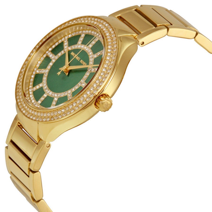 Michael Kors Kerry Green Dial Gold Steel Strap Watch for Women - MK3409