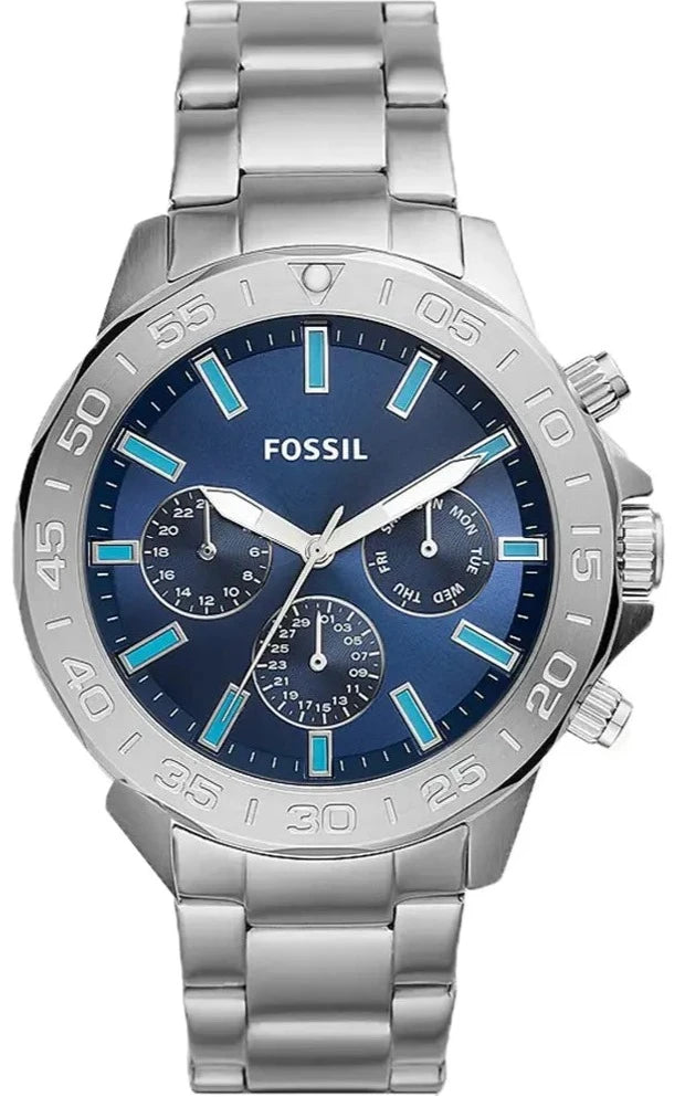 Fossil Bannon Multifunction Blue Dial Silver Steel Strap Watch for Men - BQ2503