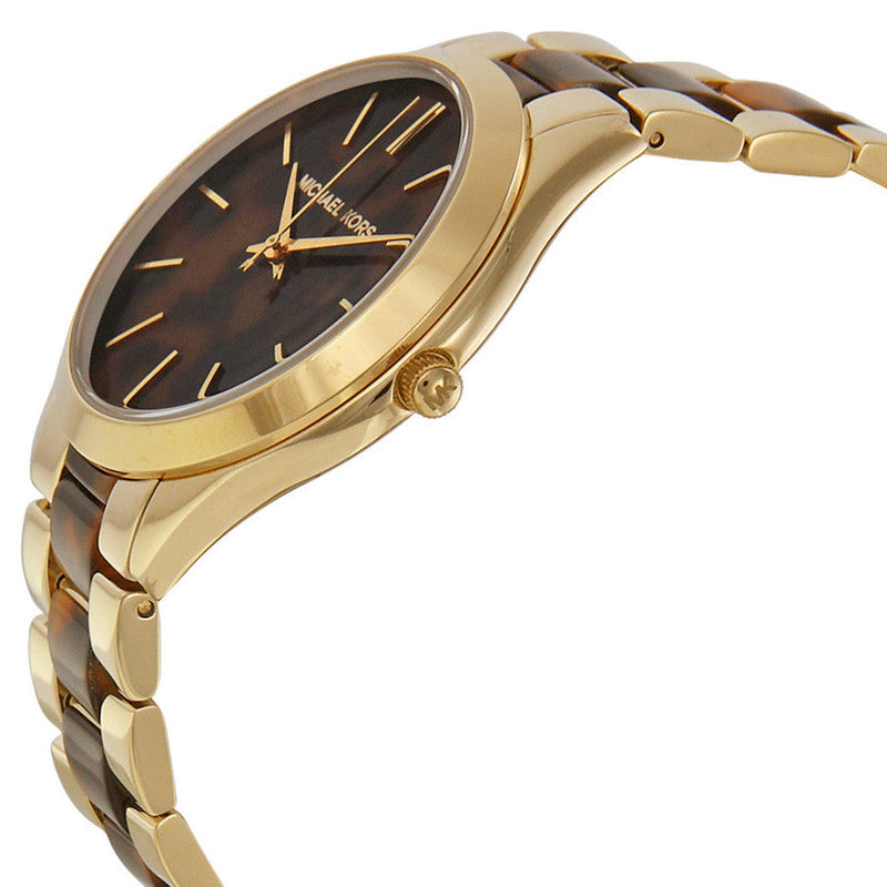 Michael Kors Slim Runway Tortoise Shell Dial Two Tone Steel Strap Watch for Women - MK4284