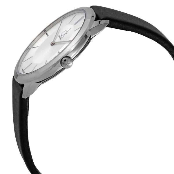 Calvin Klein Minimalist Silver Dial Black Leather Strap Watch for Men - K3M211C6