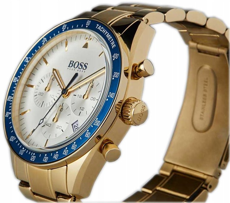 Hugo Boss Trophy Chronograph White Dial Gold Steel Strap Watch for Men - 1513631