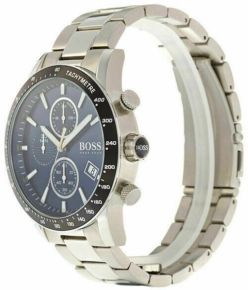 Hugo Boss Rafale Chronograph Blue Dial Silver Steel Strap Watch for Men - 1513510