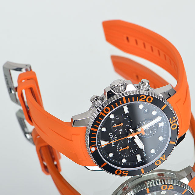 Tissot Seaster 1000 Chronograph Black Dial Orange Rubber Strap Watch For Men - T120.417.17.051.01