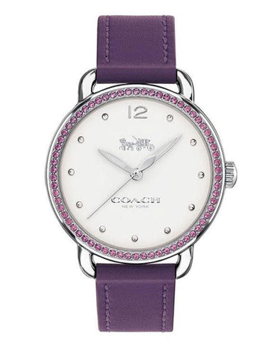 Coach Delancey White Dial Purple Leather Strap Watch for Women - 14502886