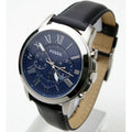 Fossil Grant Chronograph Blue Dial Black Leather Strap Watch for Men - FS4990