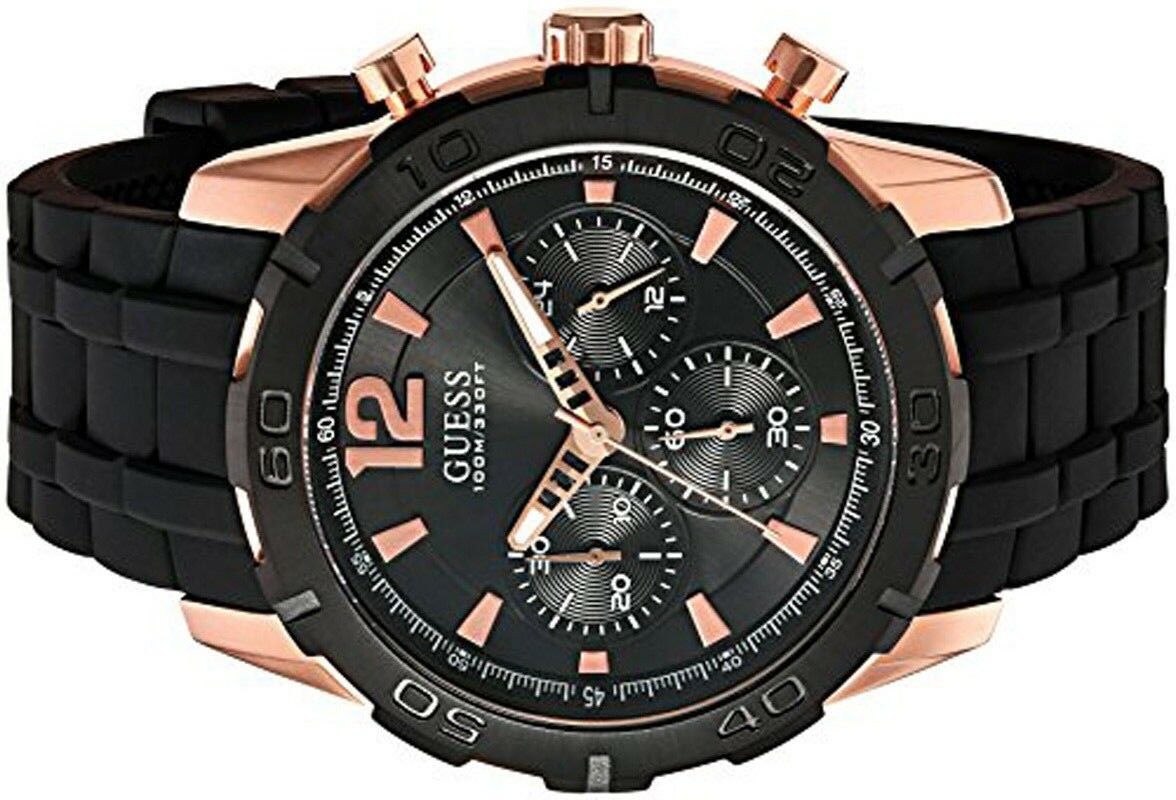 Guess Caliber Chronograph Black Dial Black Rubber Strap Watch for Men  - W0864G2