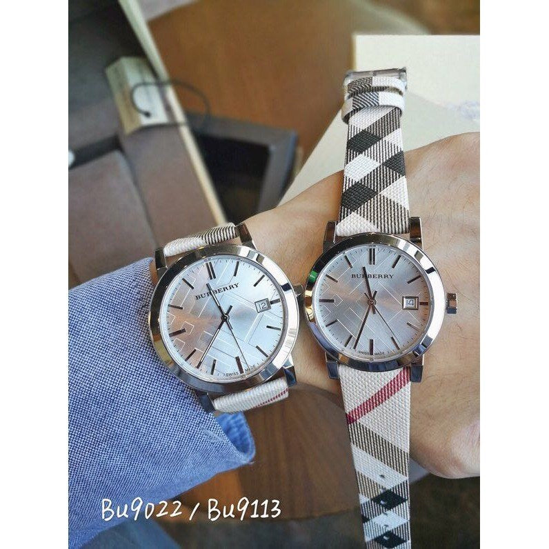 Burberry The City White Dial Beige Leather Strap Watch for Women - BU9113