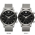 Emporio Armani Classic Chronograph Black Dial Silver Mesh Bracelet Watch For Men - AR1808