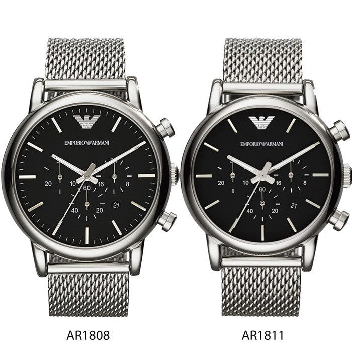 Emporio Armani Classic Chronograph Black Dial Silver Mesh Bracelet Watch For Men - AR1808