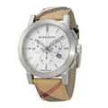 Burberry The City Nova White Dial Checked Brown Leather Strap Watch for Men - BU9357