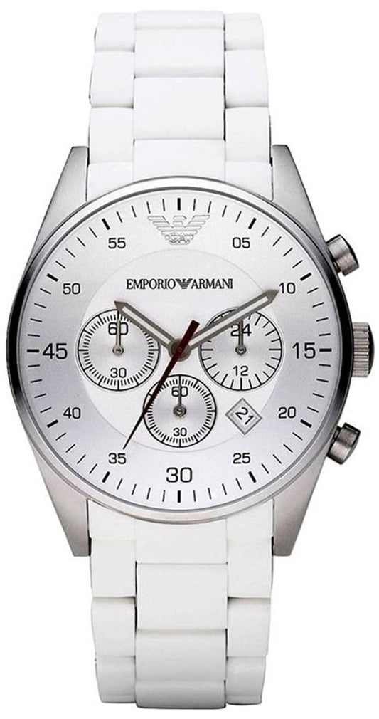 Emporio Armani Sportivo Chronograph White Dial White Steel Strap Watch For Men - AR5859