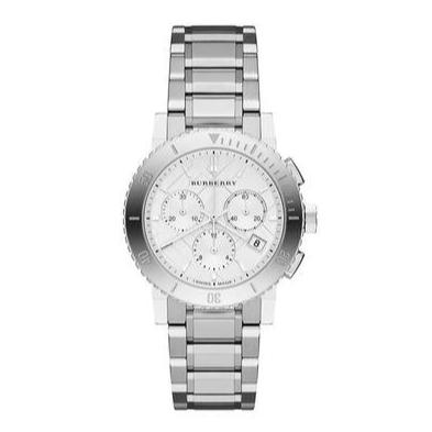 Burberry City Chronograph White Dial Silver Steel Strap Watch For Women - BU9700