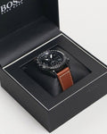 Hugo Boss Pilot Chronograph Black Dial Brown Leather Strap Watch for Men - 1513851