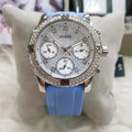 Guess Confetti Crystal  Silver Dial Turquoise Rubber Brand Watch For Women - W1098L3